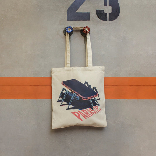 Tote Bag MOVIL PARASITE · Hecha a mano · Tirada numerada · Color Crudo