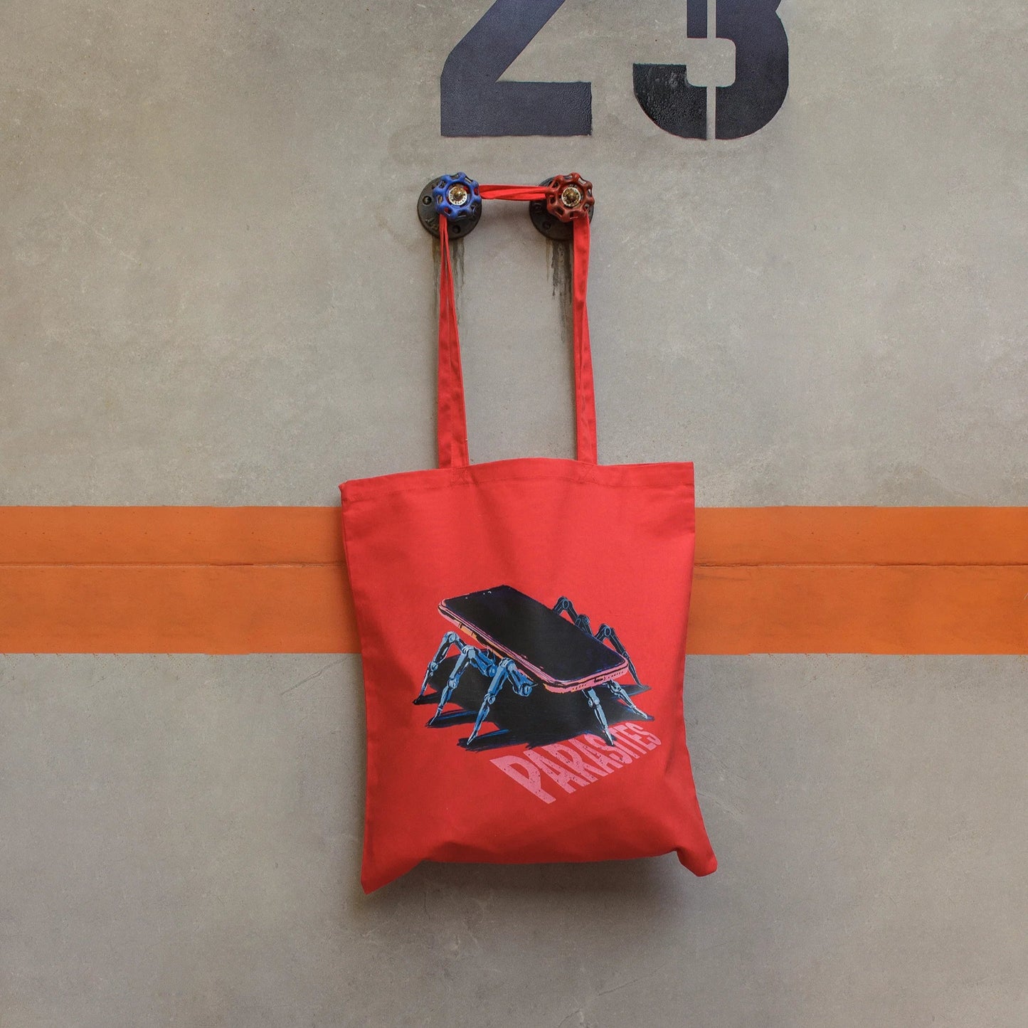 Tote Bag MOVIL PARASITES· Hecha a mano · Tirada numerada · Color rojo