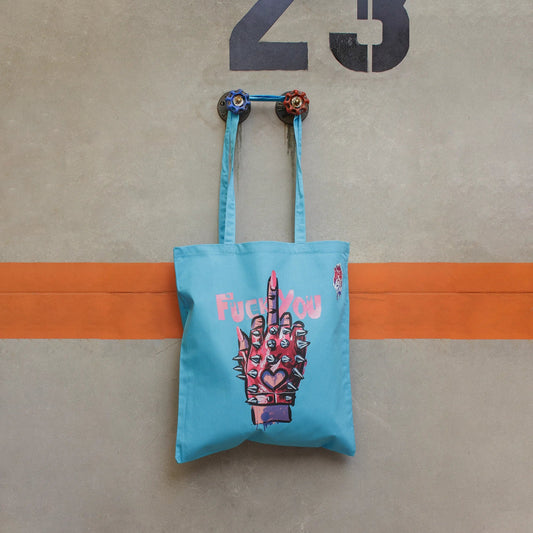 Tote Bag FUCK YOU · Hecha a mano · Tirada numerada · Color AZUL