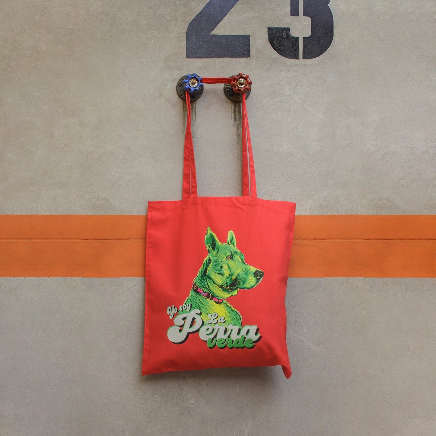 Tote Bag PERRA VERDE· Hecha a mano · Tirada numerada · Color rojo