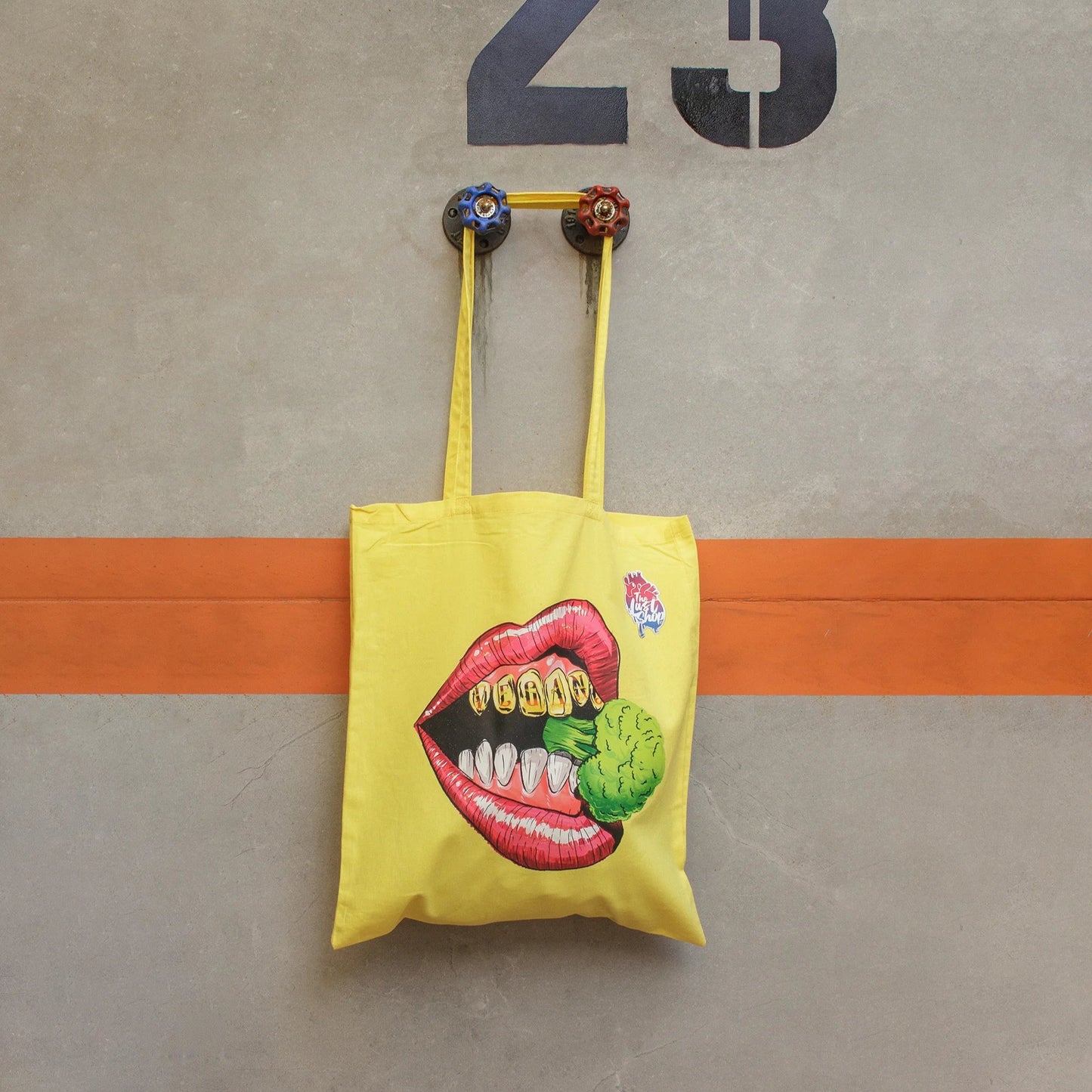 Tote Bag BOCA VEGAN ORO · Hecha a mano · Tirada numerada · Color AMARILLO
